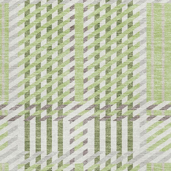 HomeRoots 8' X 10' Artichoke Green Plaid Area Rug – Washable, UV-Protected, Stylishly Durable for Homes with Kids 678698
