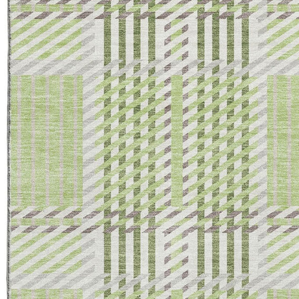 HomeRoots 8' X 10' Artichoke Green Plaid Area Rug – Washable, UV-Protected, Stylishly Durable for Homes with Kids 678698