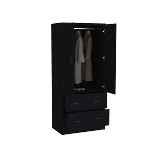 English Elm Taly Spacious 2-Door 2-Drawer Armoire with Laminated Particle Board Construction and Ample Storage Space Black 35.4 L x 23.6 W x 5.9 H B070S00238