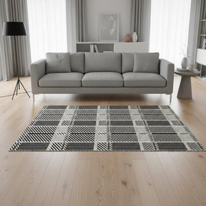 HomeRoots 5' X 8' Black Ivory Taupe Plaid Washable Area Rug - Durable, Stain-Resistant with UV Protection! 678702