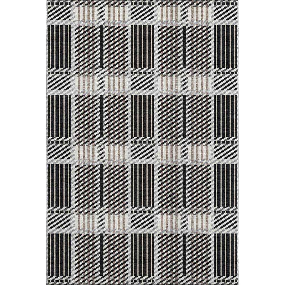 HomeRoots 8' X 10' Stylish Black Ivory Taupe Plaid Washable Area Rug with UV Defense for Busy Homes 678704