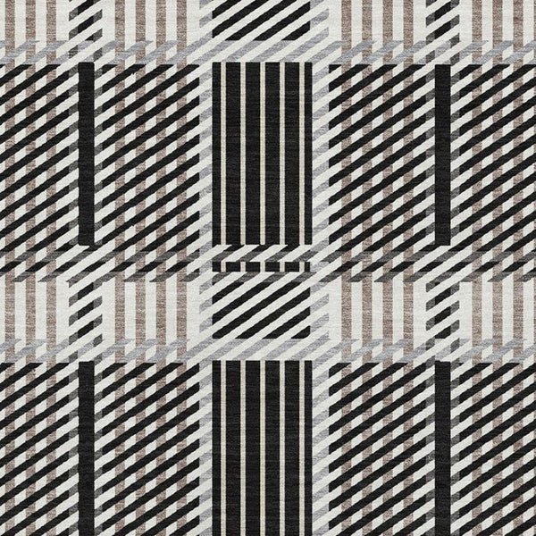 HomeRoots 8' X 10' Stylish Black Ivory Taupe Plaid Washable Area Rug with UV Defense for Busy Homes 678704