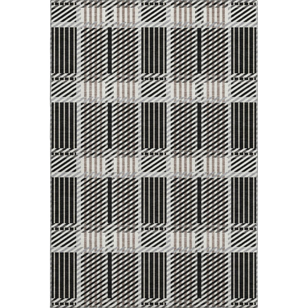HomeRoots 9' X 12' Washable Plaid Area Rug in Black, Ivory & Taupe – Durable, Stain-Resistant, UV Protected! 678705