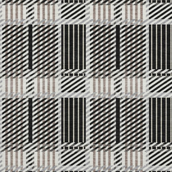 HomeRoots 9' X 12' Washable Plaid Area Rug in Black, Ivory & Taupe – Durable, Stain-Resistant, UV Protected! 678705