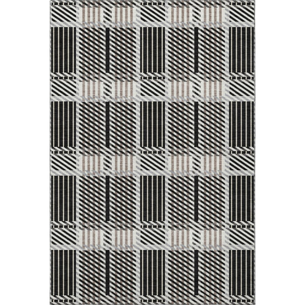 HomeRoots 9' X 12' Washable Plaid Area Rug in Black, Ivory & Taupe – Durable, Stain-Resistant, UV Protected! 678705