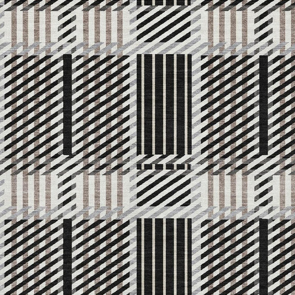 HomeRoots 10' Black Ivory Taupe Plaid Washable Area Rug - Durable, UV Protected, Stain Resistant for Busy Homes 678706