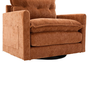 English Elm UNITED Swivel Barrel Chair with Chenille Upholstery, 360° Smooth Rotation, Padded Arm Comfort and Side Pockets for Living Room Relaxation Brown W1568P290084
