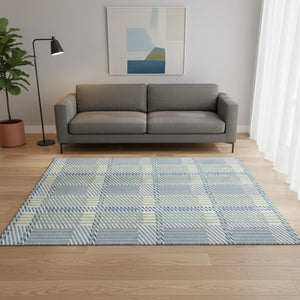 HomeRoots 5' X 8' Stylish Denim Blue Plaid Area Rug - Washable, UV-Protected, Durable for Homes with Kids & Pets 678708
