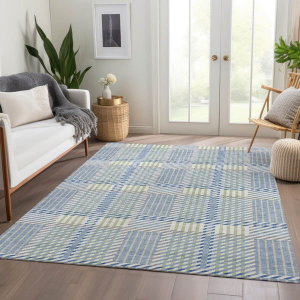 HomeRoots 5' X 8' Stylish Denim Blue Plaid Area Rug - Washable, UV-Protected, Durable for Homes with Kids & Pets 678708