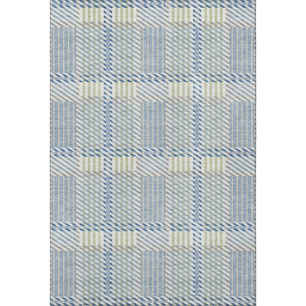 HomeRoots 5' X 8' Stylish Denim Blue Plaid Area Rug - Washable, UV-Protected, Durable for Homes with Kids & Pets 678708