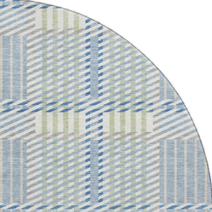 HomeRoots 8' Denim Blue Ivory Gray Plaid Washable Round Rug - UV Protected, Stain-Resistant & Durable Design 678709