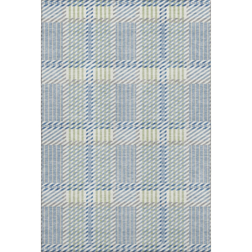 HomeRoots 8' X 10' Denim Blue Ivory & Gray Plaid Washable Area Rug - Durable, Stain-Resistant, UV Protected! 678710