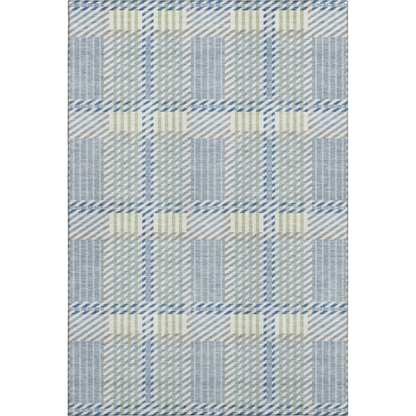 HomeRoots 8' X 10' Denim Blue Ivory & Gray Plaid Washable Area Rug - Durable, Stain-Resistant, UV Protected! 678710