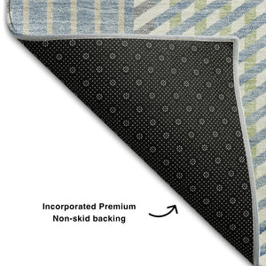 HomeRoots 8' X 10' Denim Blue Ivory & Gray Plaid Washable Area Rug - Durable, Stain-Resistant, UV Protected! 678710