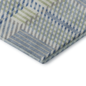 HomeRoots 8' X 10' Denim Blue Ivory & Gray Plaid Washable Area Rug - Durable, Stain-Resistant, UV Protected! 678710