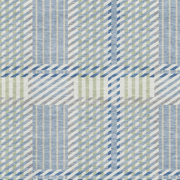 HomeRoots 8' X 10' Denim Blue Ivory & Gray Plaid Washable Area Rug - Durable, Stain-Resistant, UV Protected! 678710