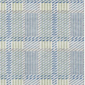 HomeRoots 8' X 10' Denim Blue Ivory & Gray Plaid Washable Area Rug - Durable, Stain-Resistant, UV Protected! 678710