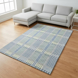 HomeRoots 9' X 12' Denim Blue Plaid Washable Area Rug with UV Protection – Stylish, Durable & Family-Friendly Décor 678711