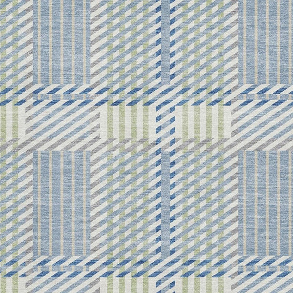 HomeRoots 10' X 14' Denim Blue Plaid Area Rug - Stylish, Washable, UV-Protected, Perfect for Family Spaces! 678712