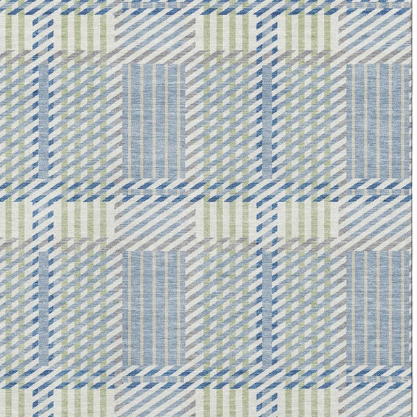 HomeRoots 10' X 14' Denim Blue Plaid Area Rug - Stylish, Washable, UV-Protected, Perfect for Family Spaces! 678712