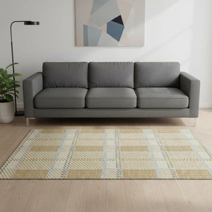 HomeRoots 5' Washable Gold Beige and Brown Plaid Area Rug with UV Protection – Perfect for Family Spaces! 678714