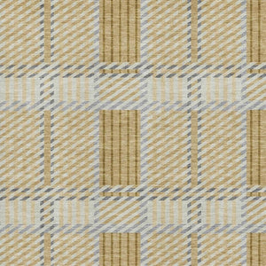 HomeRoots 5' Washable Gold Beige and Brown Plaid Area Rug with UV Protection – Perfect for Family Spaces! 678714