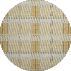 HomeRoots 8' Gold Beige and Brown Plaid Round Rug - Washable, UV Protected, Perfect for Family Spaces! 678715