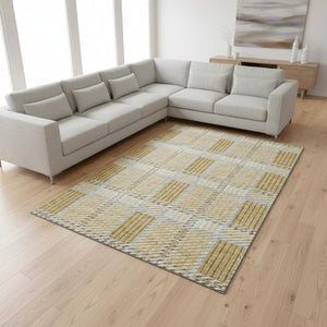 HomeRoots 8' X 10' Gold Beige and Brown Plaid Washable Area Rug - Stain Resistant, UV Protected, Stylish Decor 678716