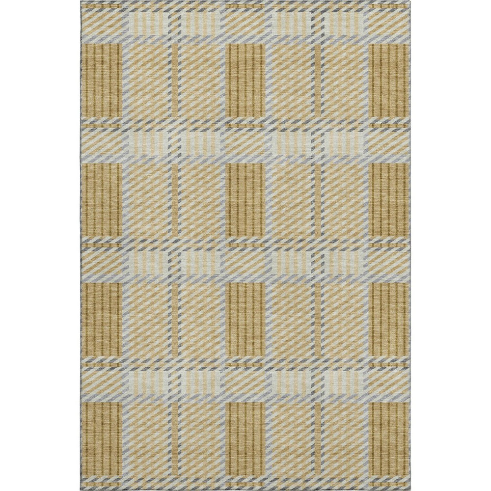 HomeRoots 8' X 10' Gold Beige and Brown Plaid Washable Area Rug - Stain Resistant, UV Protected, Stylish Decor 678716