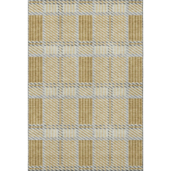 HomeRoots 8' X 10' Gold Beige and Brown Plaid Washable Area Rug - Stain Resistant, UV Protected, Stylish Decor 678716