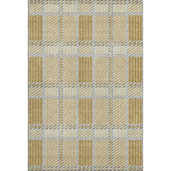 HomeRoots 9' X 12' Gold Beige Brown Plaid Area Rug - Washable, UV-Protected, Durable & Stylish for Family Spaces 678717