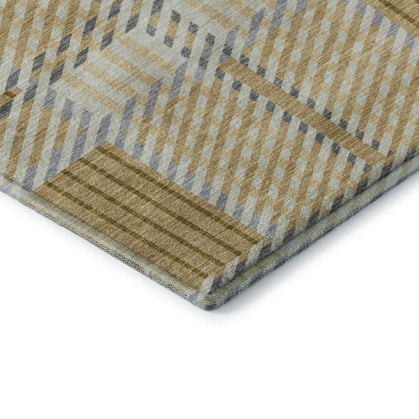 HomeRoots 9' X 12' Gold Beige Brown Plaid Area Rug - Washable, UV-Protected, Durable & Stylish for Family Spaces 678717
