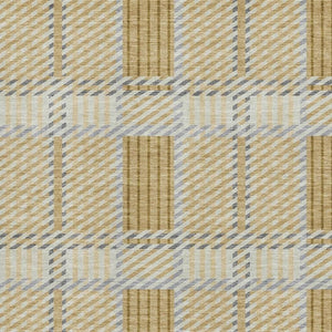 HomeRoots 9' X 12' Gold Beige Brown Plaid Area Rug - Washable, UV-Protected, Durable & Stylish for Family Spaces 678717