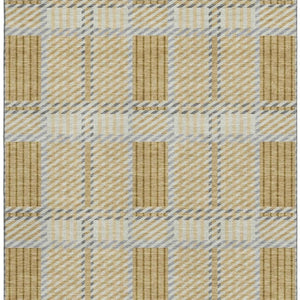 HomeRoots 9' X 12' Gold Beige Brown Plaid Area Rug - Washable, UV-Protected, Durable & Stylish for Family Spaces 678717