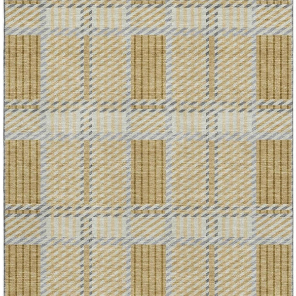 HomeRoots 9' X 12' Gold Beige Brown Plaid Area Rug - Washable, UV-Protected, Durable & Stylish for Family Spaces 678717