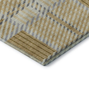 HomeRoots 10' X 14' Gold Beige & Brown Plaid Washable Area Rug - Durable, Stylish, UV Protected for Homes! 678718