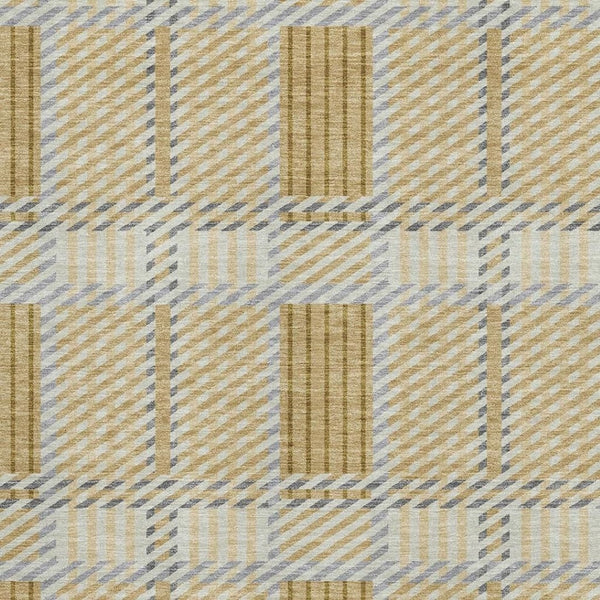 HomeRoots 10' X 14' Gold Beige & Brown Plaid Washable Area Rug - Durable, Stylish, UV Protected for Homes! 678718
