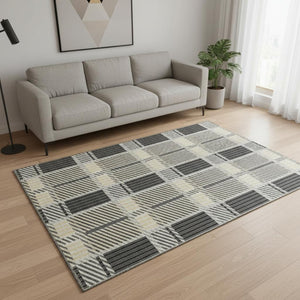 HomeRoots 5' X 8' Gray Beige Ivory Plaid Area Rug - Durable, Washable & UV-Protected for High-Traffic Spaces 678720
