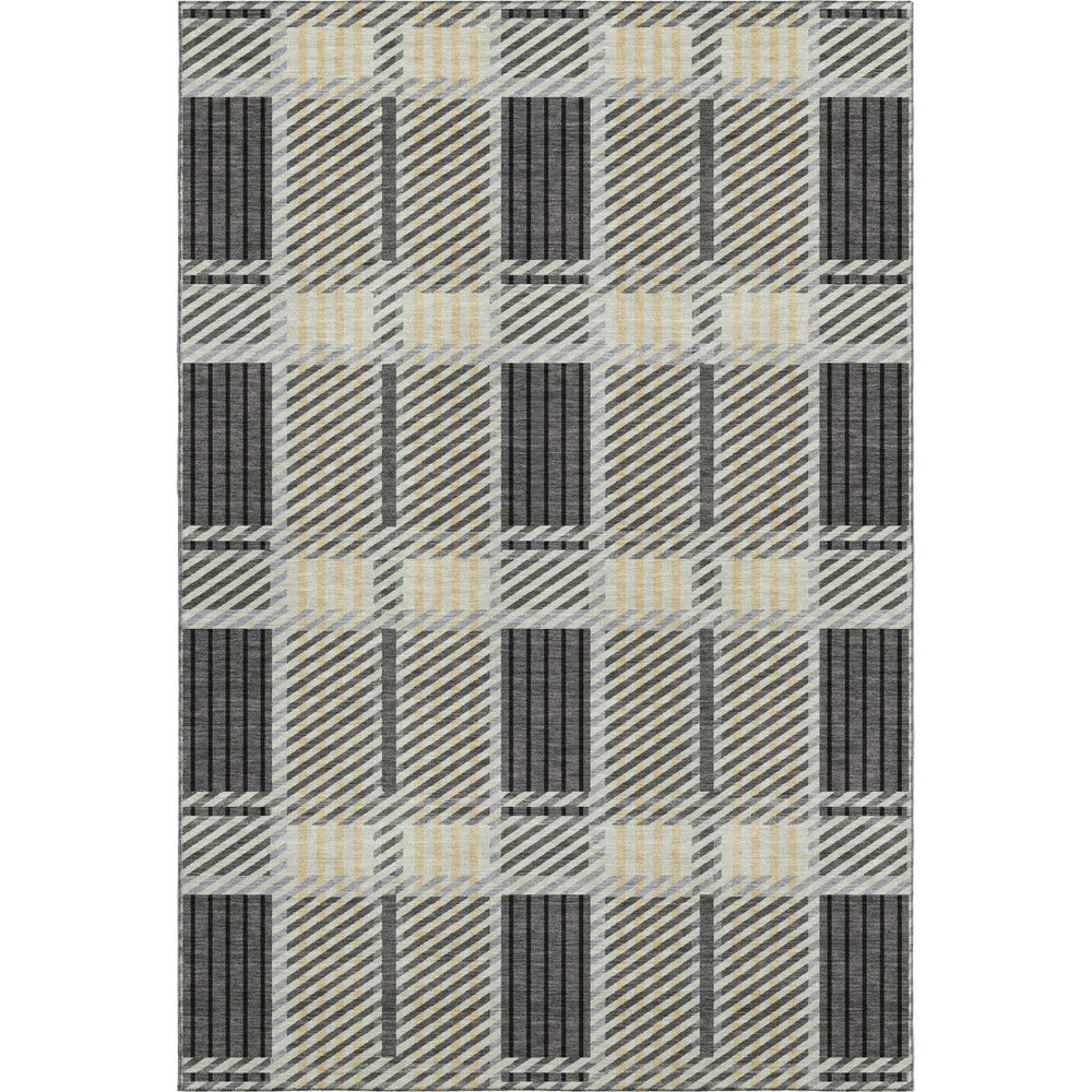 HomeRoots 5' X 8' Gray Beige Ivory Plaid Area Rug - Durable, Washable & UV-Protected for High-Traffic Spaces 678720