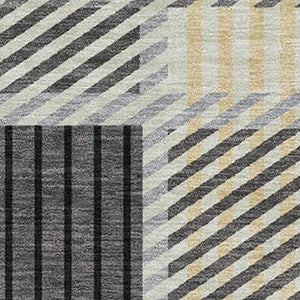 HomeRoots 9' X 12' Durable Gray Beige Ivory Plaid Washable Area Rug with UV Protection for High-Traffic Homes 678723