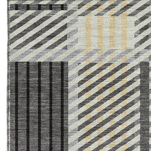 HomeRoots 9' X 12' Durable Gray Beige Ivory Plaid Washable Area Rug with UV Protection for High-Traffic Homes 678723