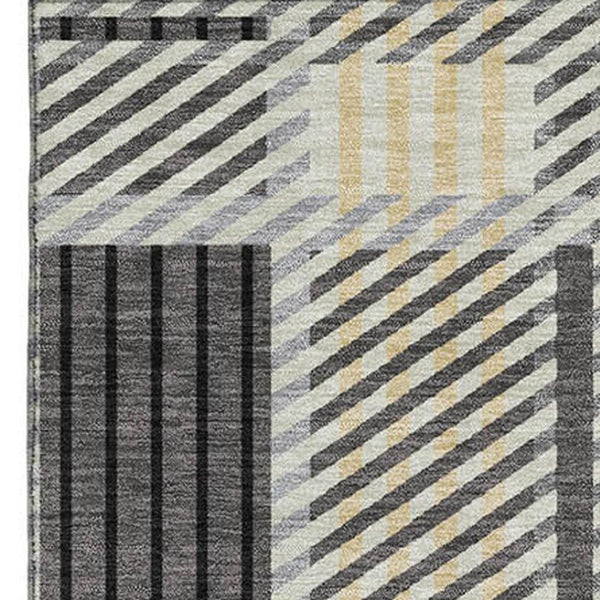 HomeRoots 9' X 12' Durable Gray Beige Ivory Plaid Washable Area Rug with UV Protection for High-Traffic Homes 678723