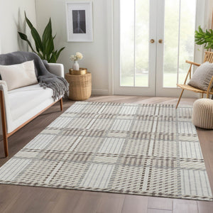 HomeRoots 5' X 8' Washable Ivory, Taupe & Gray Plaid Area Rug - Stain-Resistant, UV Protected for Homes! 678726