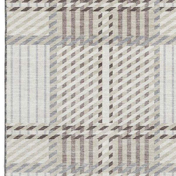 HomeRoots 8' X 10' Ivory Taupe Gray Plaid Washable Area Rug - Durable, Stylish, Perfect for High-Traffic Homes 678728