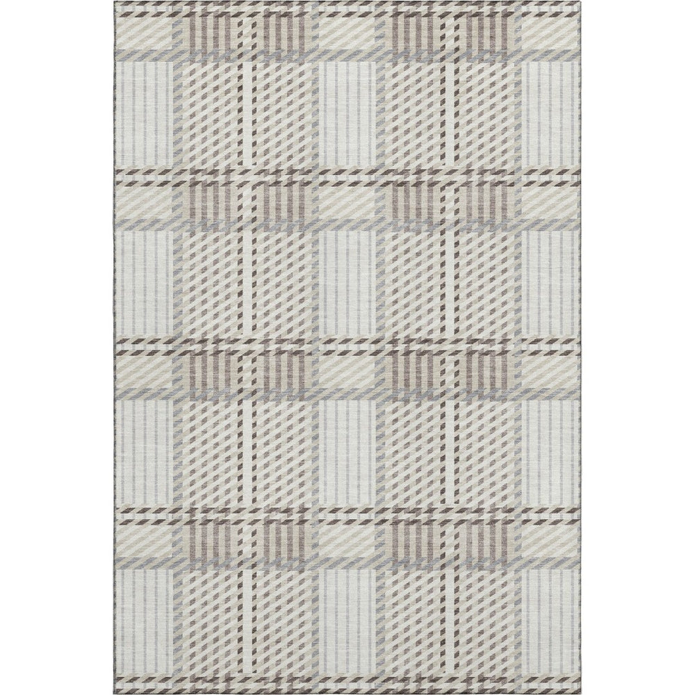 HomeRoots 9' X 12' Washable Ivory Taupe Gray Plaid Area Rug with UV Protection - Durable, Stain-Resistant Comfort 678729