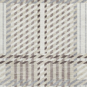HomeRoots 9' X 12' Washable Ivory Taupe Gray Plaid Area Rug with UV Protection - Durable, Stain-Resistant Comfort 678729