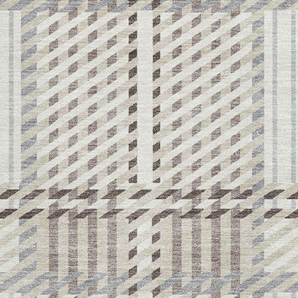 HomeRoots 9' X 12' Washable Ivory Taupe Gray Plaid Area Rug with UV Protection - Durable, Stain-Resistant Comfort 678729