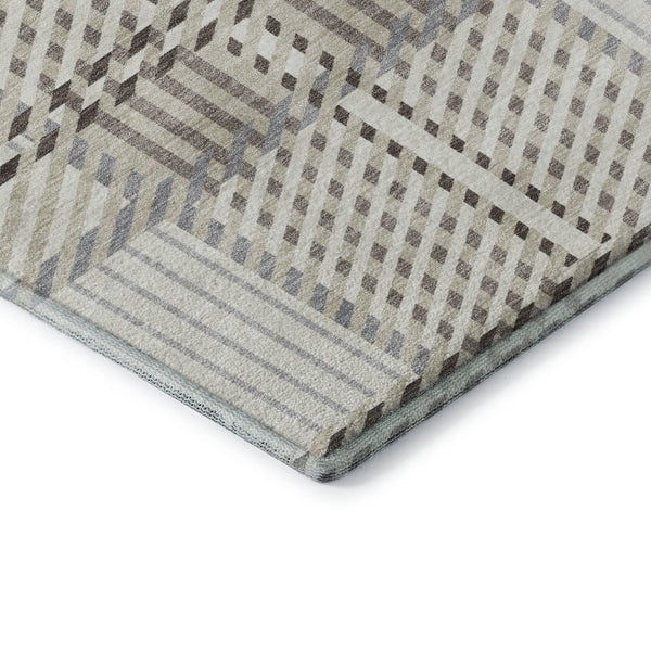 HomeRoots 10' X 14' Ivory Taupe & Gray Plaid Washable Area Rug - Durable, Stain Resistant, UV Protected Design! 678730