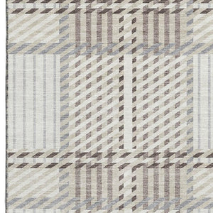 HomeRoots 10' X 14' Ivory Taupe & Gray Plaid Washable Area Rug - Durable, Stain Resistant, UV Protected Design! 678730