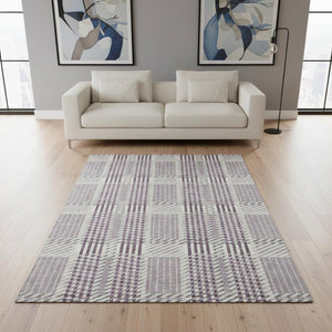 HomeRoots 5' X 8' Lavender Gray & Ivory Plaid Area Rug - Durable, Washable, Stain-Resistant, UV Protected Design 678732